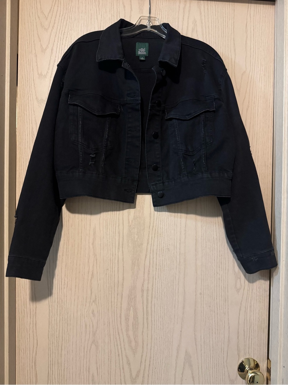 Wild Fable Black Distressed Cropped Jean Jacket size Medium